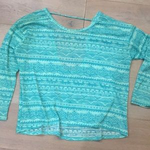 teal sweater with open back
